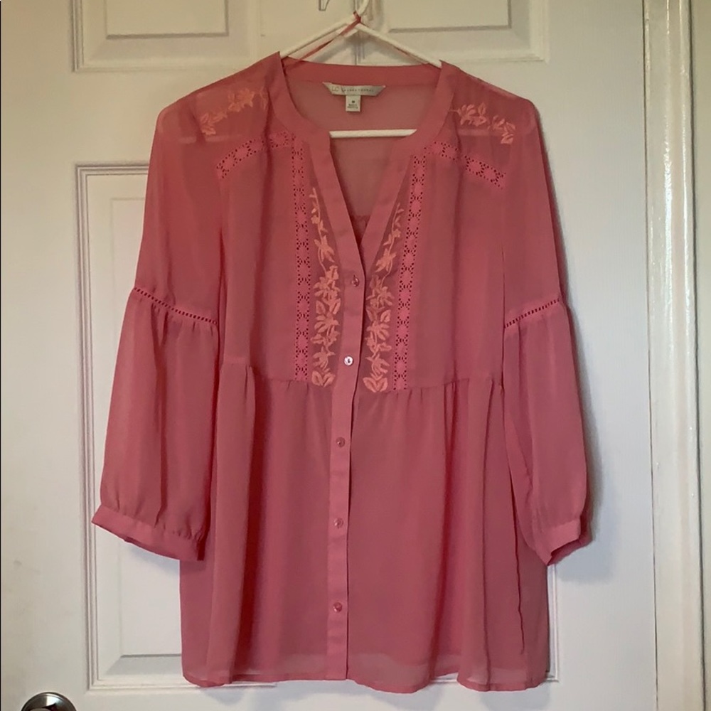 LC Lauren Conrad Pink Embroidered Blouse Size M